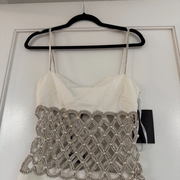 NWT Retrofête Solene Maxi Dress Crystal & Pearl Embellished Cut-Out Square Neck - Picture 5 of 11